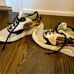 Phillipe Model Sneakers, white and leopard print back with gold accent